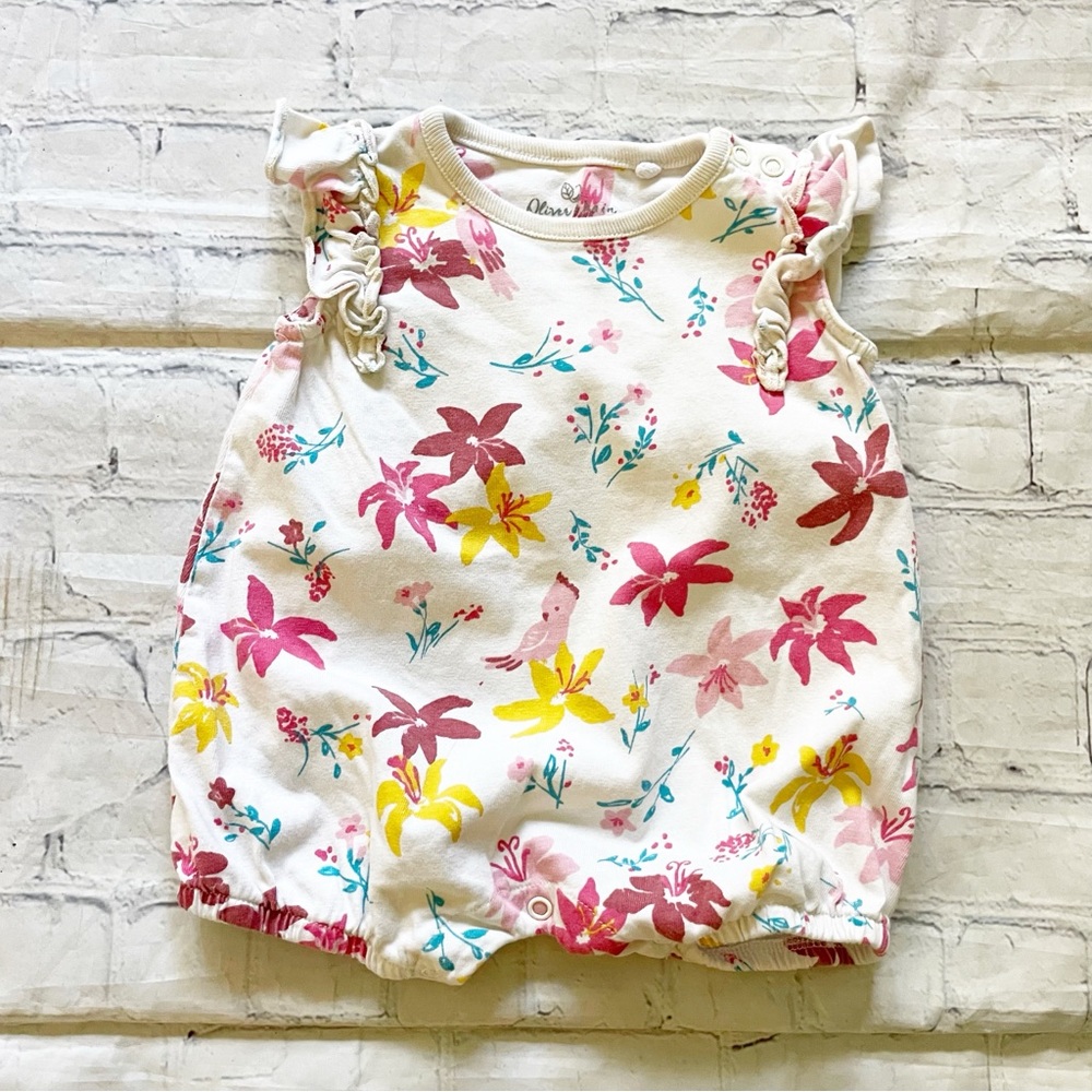 Girls Oliver & Rain White & Multicolor Floral Romper